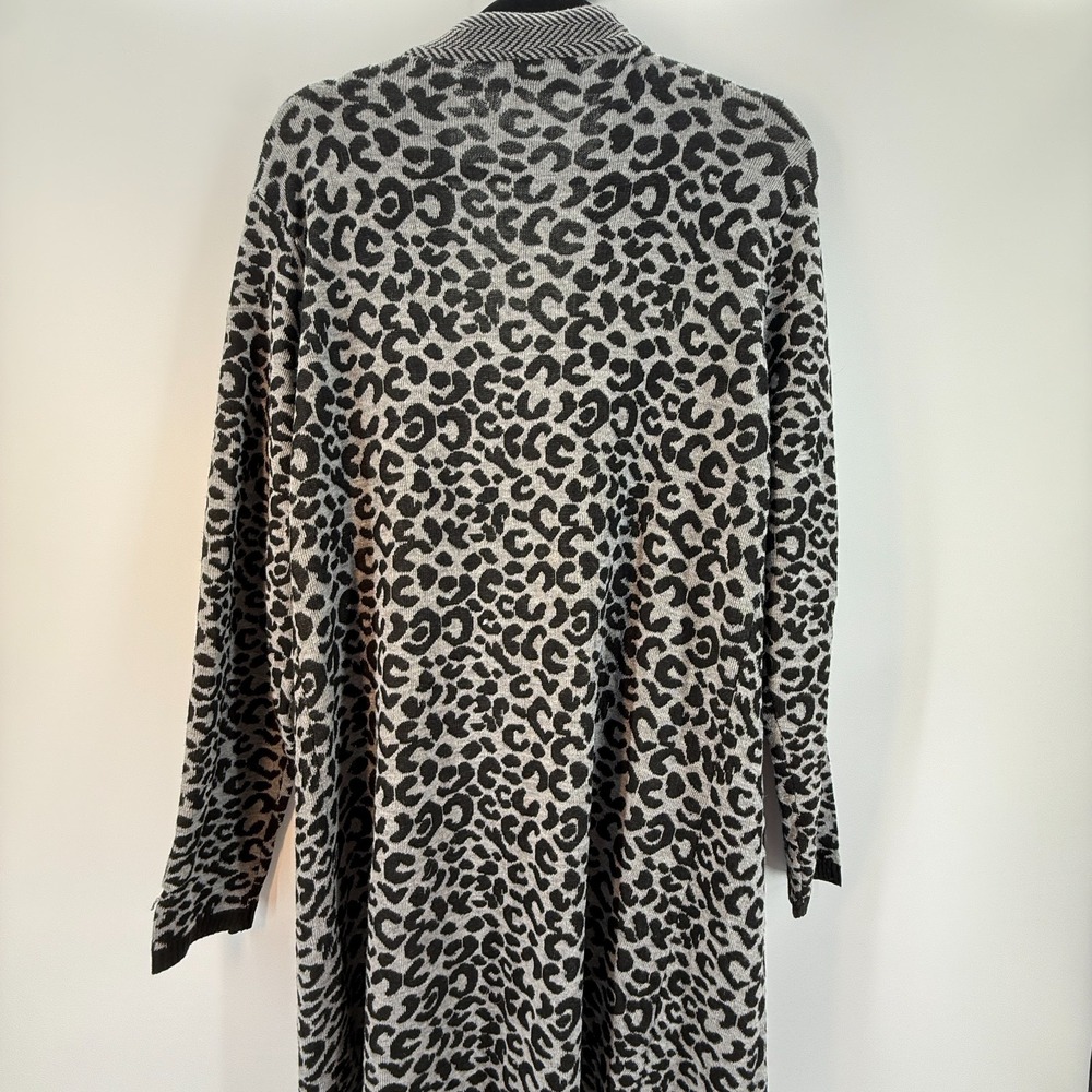 Domani Women Animal Print Long Open Front Cardigan Sweater Gray 3X Duster - Picture 8 of 10